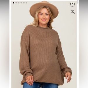Pink Blush mocha brown mock neck maternity sweater - 3X